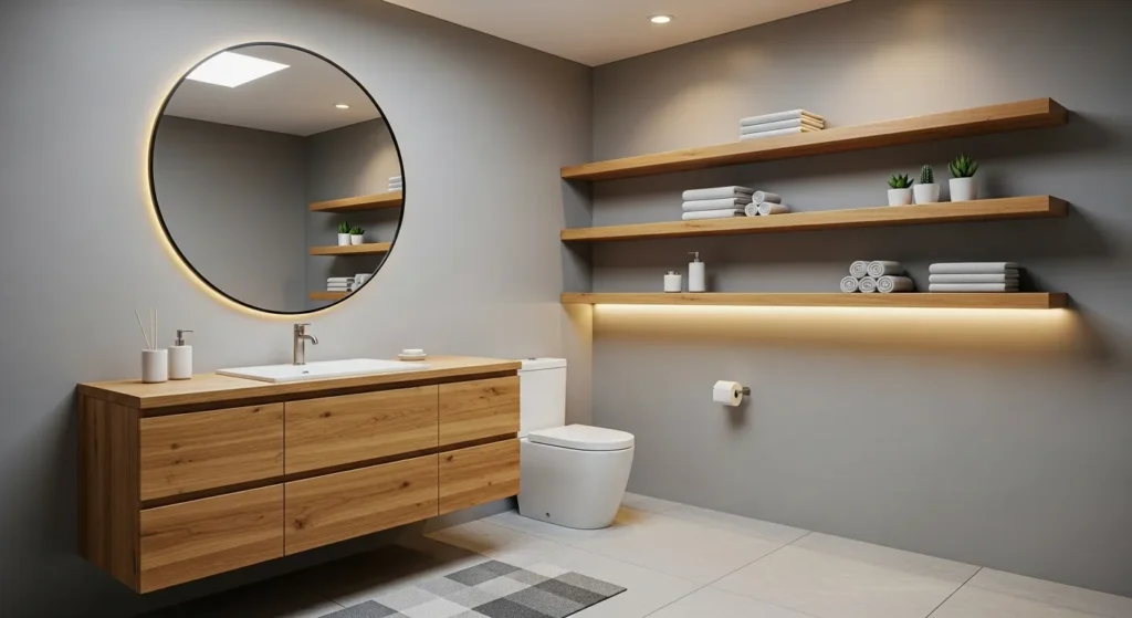 Gray and wood bathroom design