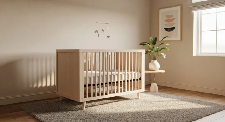 Minimalist nursery with neutral colors and simple decor