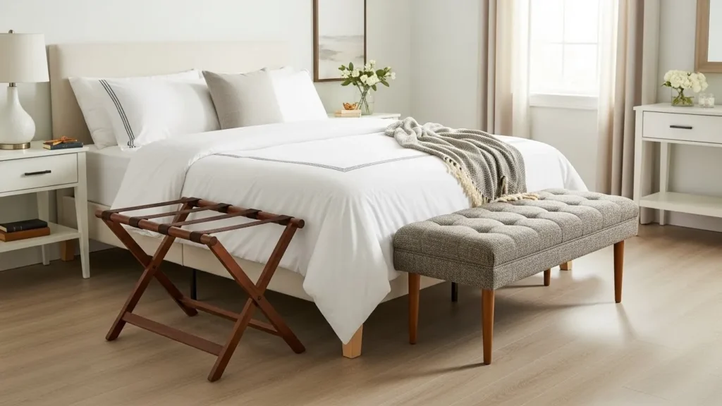 Guest bedroom with luggage rack for convenience
