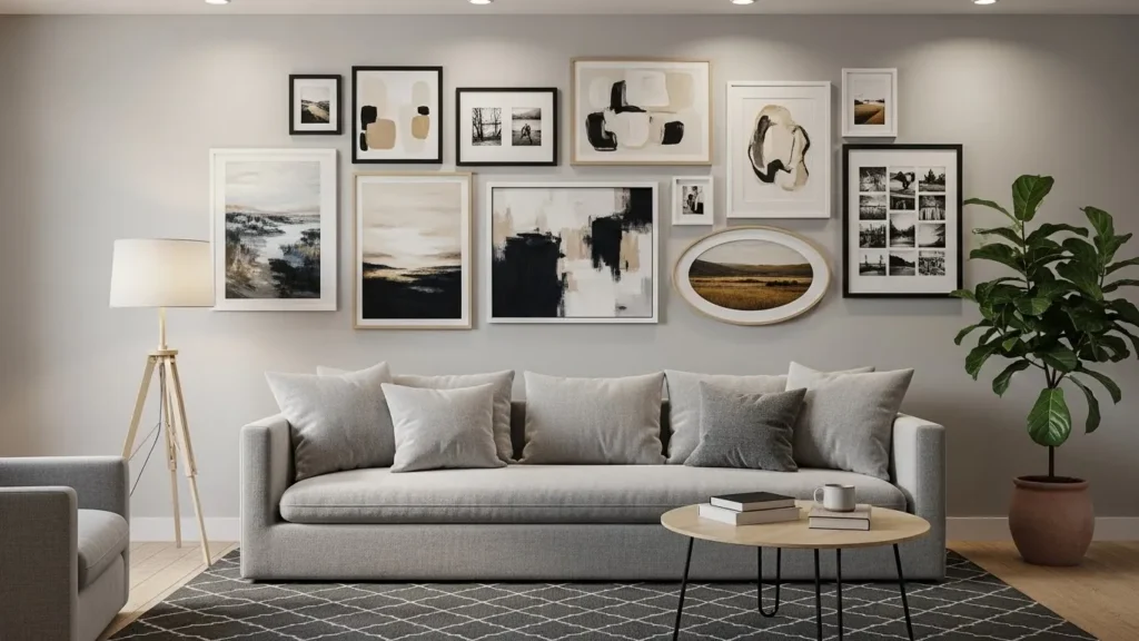 statement gallery wall decor ideas for living room