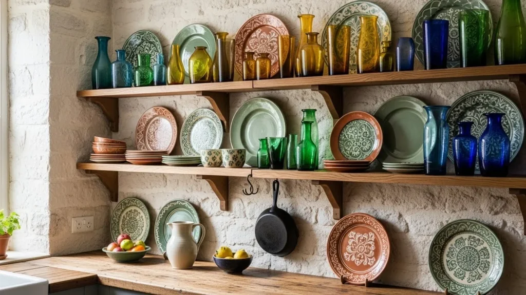 Vintage home decor featuring antique ceramics and glassware for character