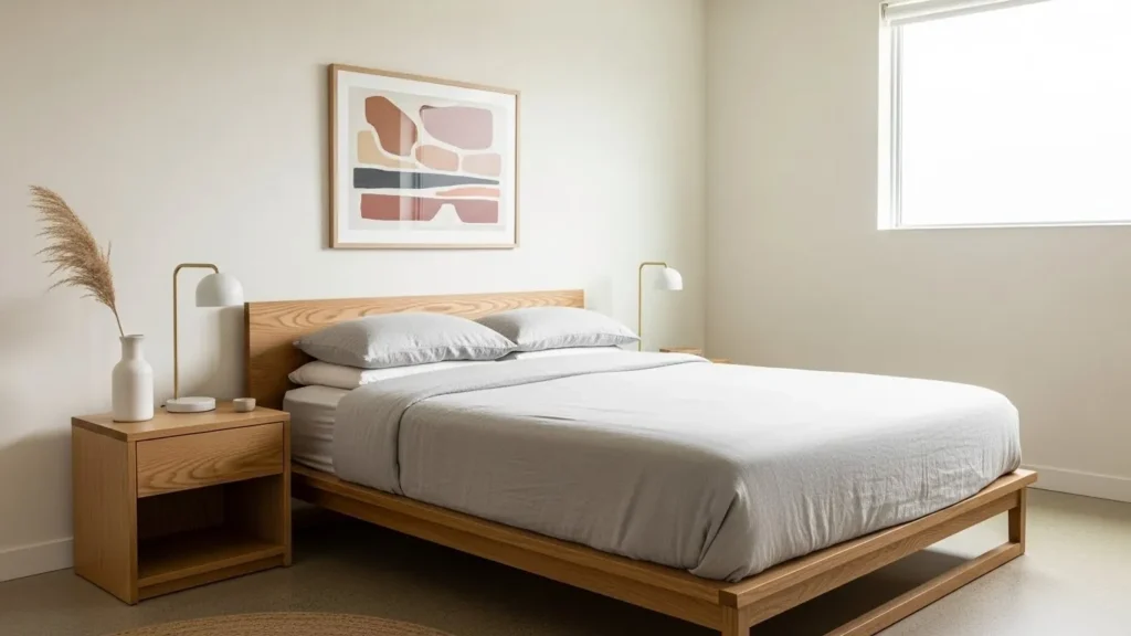 Minimalist bedroom with intentional decor and clean styling