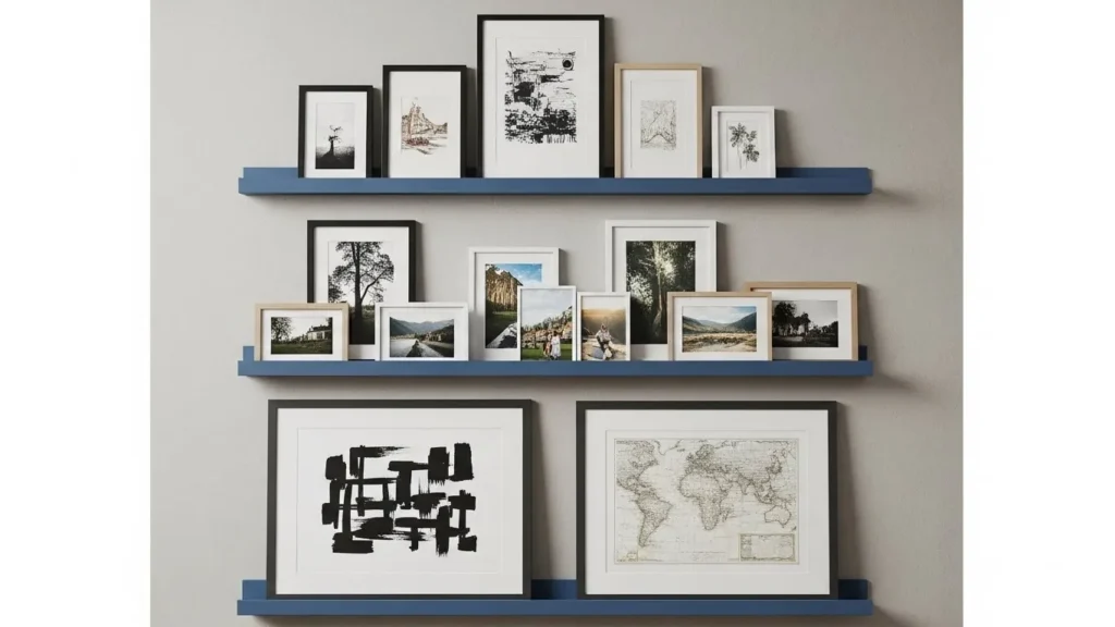 Blue picture ledge DIY wall decor