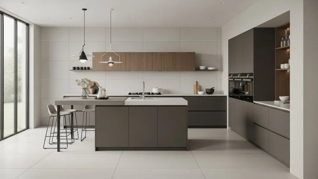 Minimalist cabinetry in open kitchen design