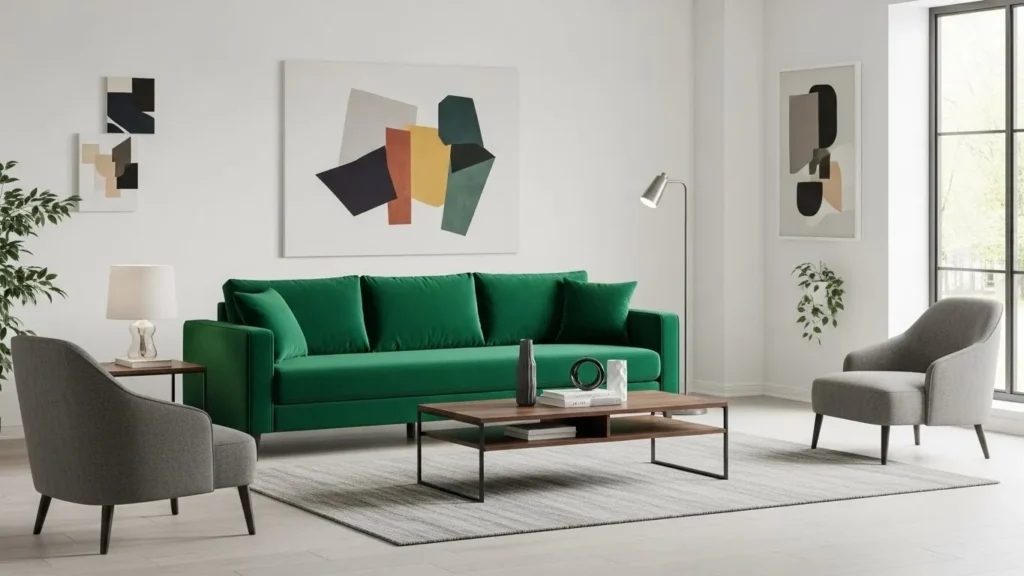Modern living room with a bold statement sofa