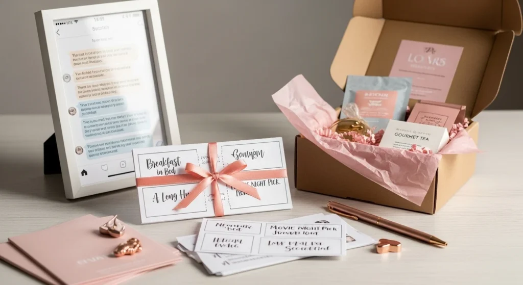 Unique romantic Valentine’s Day gifts such as love coupons, subscription boxes, and framed personal messages