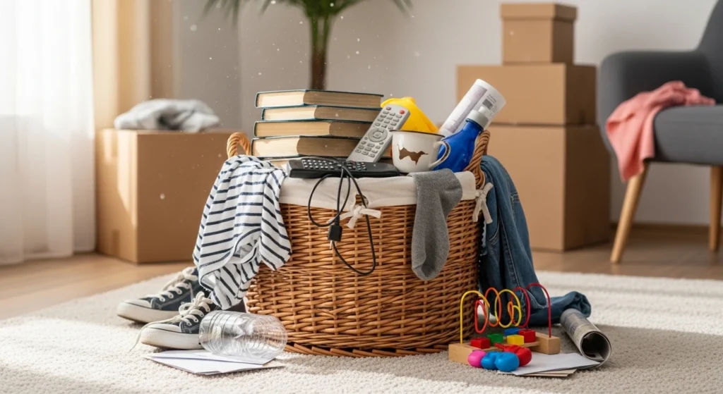 Using a basket to declutter quickly