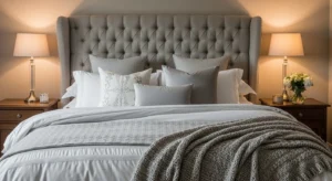 Statement headboard in cozy teen bedroom