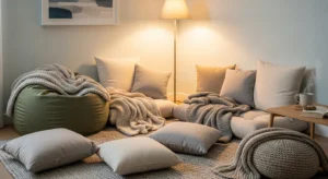 Cozy floor seating area in teen bedroom