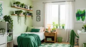 Cozy teen bedroom with indoor plants for fresh aesthetic