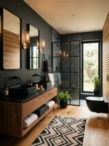 Black and wood bathroom design