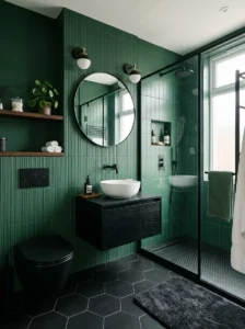 Balanced green and black bathroom
