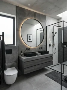 Layered grey bathroom design