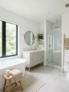 Light color palette making bathroom feel bigger and brighter