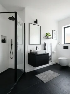 Matte black floor bathroom