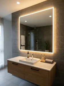 LED strip mirror lighting in bathroom