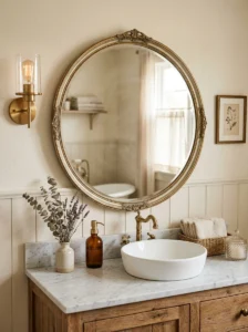 Vintage style mirror in bathroom