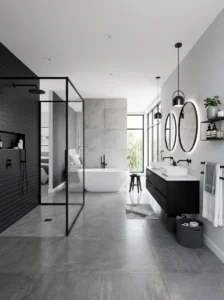 Balanced neutral bathroom layout