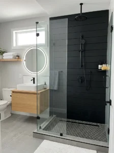 Black shiplap shower wall