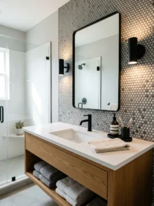 Penny tile backsplash bathroom
