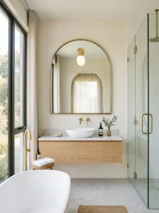 Arched mirror in modern bathroom