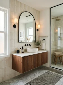 Arched black mirror bathroom