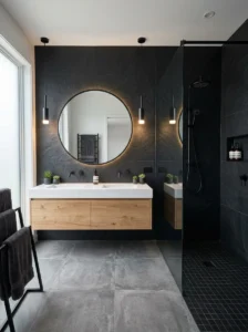 Textured black bathroom surfaces