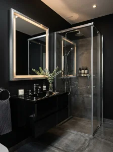 Black and silver bathroom ideas with modern clean aesthetic