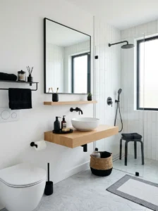 Minimal black decor in bathroom