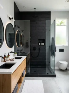 Black tile shower wall bathroom