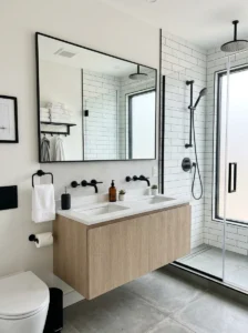 Black hardware in modern bathroom