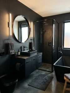 Matte and glossy black bathroom design