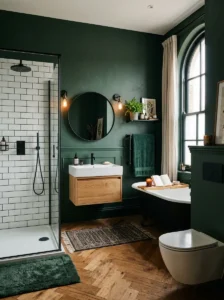 Matte black and green bathroom