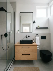 Matte black hardware bathroom