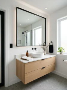 Black mirror bathroom ideas with modern clean design