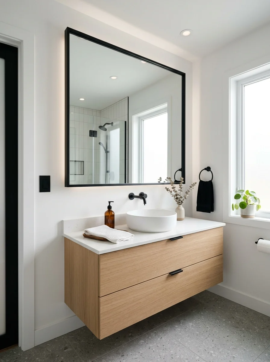 Black mirror bathroom ideas with modern clean design