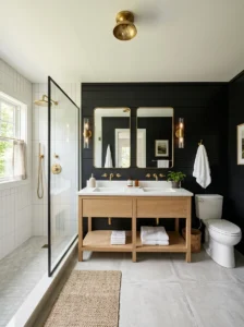 Balanced black shiplap bathroom