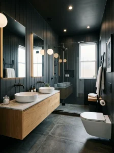 Vertical black shiplap bathroom