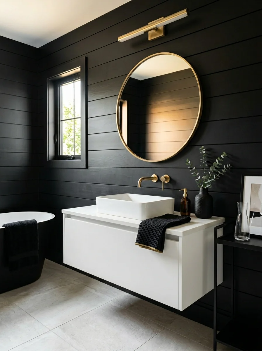 Black shiplap bathroom ideas with bold modern design