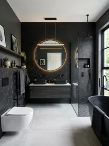 Black feature wall bathroom