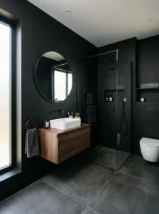 Black wall minimal bathroom