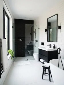 Balanced black bathroom design