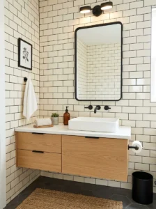 Cream tiles with black grout bathroom modern design