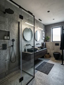 Textured grey tile bathroom