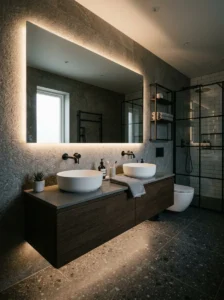 Hidden LED lighting in black bathroom