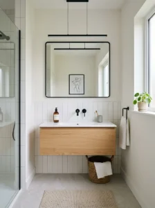 Slim black framed mirror bathroom