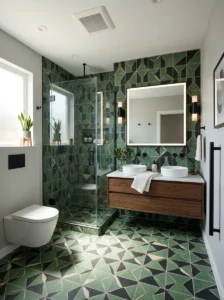 Green and black patterned bathroom