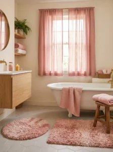 Pink bathroom textiles decor