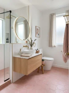 Pink floor tiles bathroom