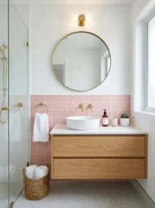 Pink backsplash bathroom
